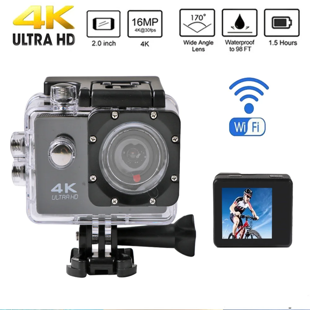 

Ultra Hd 4K / 25fps Digitale Camera Wifi 2.0 "170 Onderwater Waterdichte Helm Video-opname Camera Extreme Sport camcorder