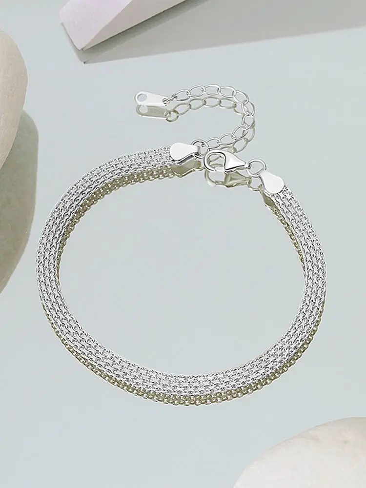 Женский полый плетеный браслет из серебра 925 пробы с цепочкой | Украшения и
