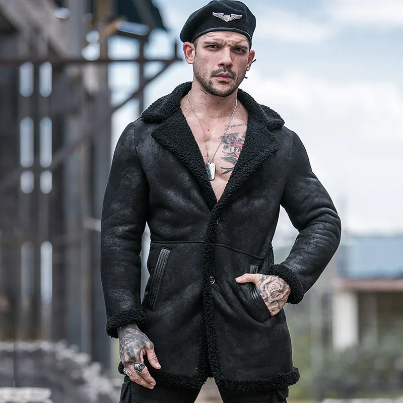 

2020 New High quality Fur Coat Men's Long Sheepskin Thickened Warm Genuine leather Jacket Size M - 4XL
