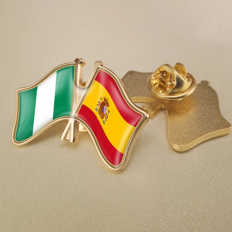 

Nigeria and Spain Crossed Double Friendship Flags Lapel Pins Brooch Badges