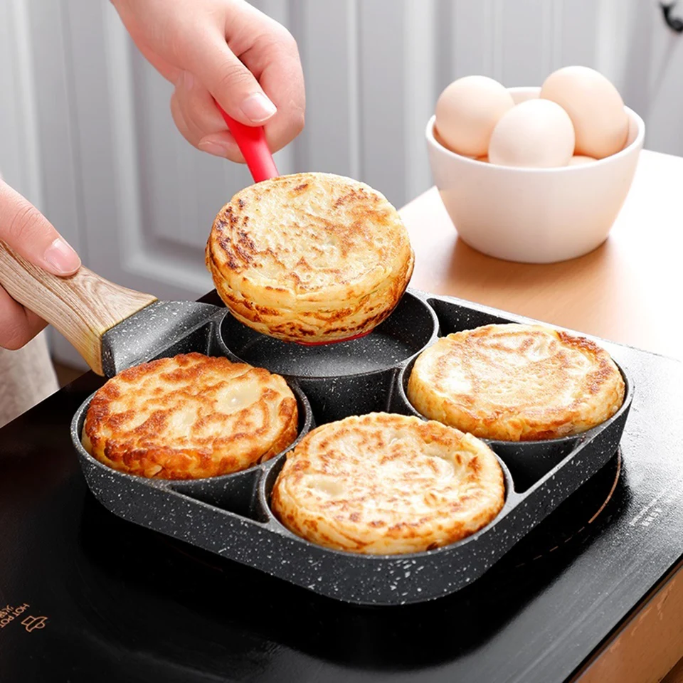 

Transhome 4-hole Frying Pot Omelet Pan Thickened Non Stick gg Pancake Steak Cooking Pan Hamburg Breakfast Maker Induction Cooker