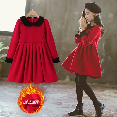 Girls Winter Dress Princess Christmas Red Velvet Long Sleeve Clothes Teen Party Elegant Costumes Kid Dresses for Girl 3 To 14 T | Детская