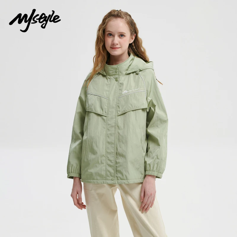 

Mjstyle Autumn Jacket for Women Hooded Patchwork Women Spring Windbreaker Light with Zipper Hooded Female Coat Outwear 521130069