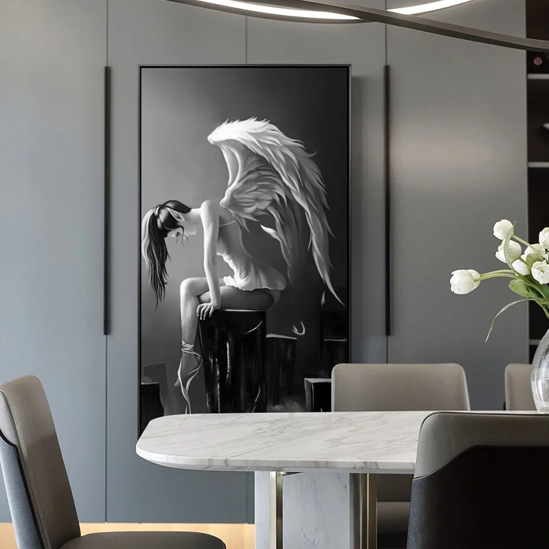 

Modern Angel Wings Black And White Anime Poster Canvas Painting for Living Room Girl Room Kids Room Home Decor Wall Art Picture