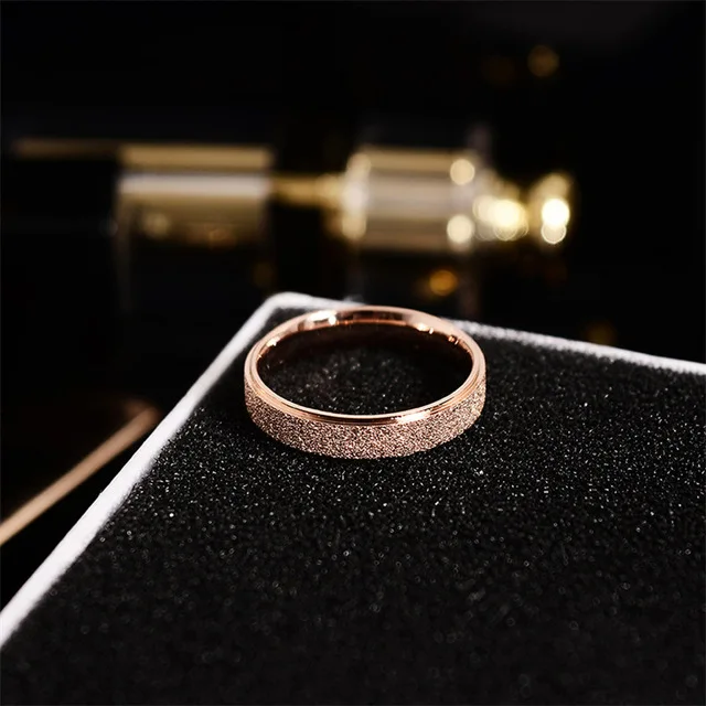 4 MM Yun ruo модные классические Froseted Пара Кольца розовое золото Цвет женские подарок на день рождения Титан Сталь ювелирных изделий, не линяют, Прямая - Цвет основного камня: 4 MM