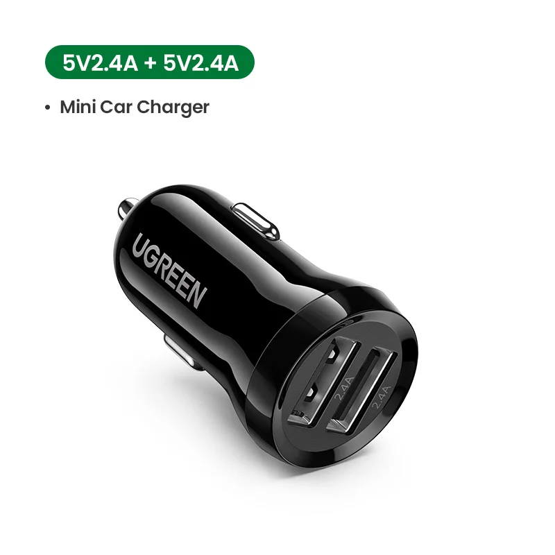 Black Ugreen мини USB Автомобильное зарядное устройство для мобильного телефона планшета gps 4.8A быстрое зарядное устройство автомобильное зарядное устройство двойной USB автомобильный адаптер зарядного устройства для телефона в автомобиле - Тип штекера: Black