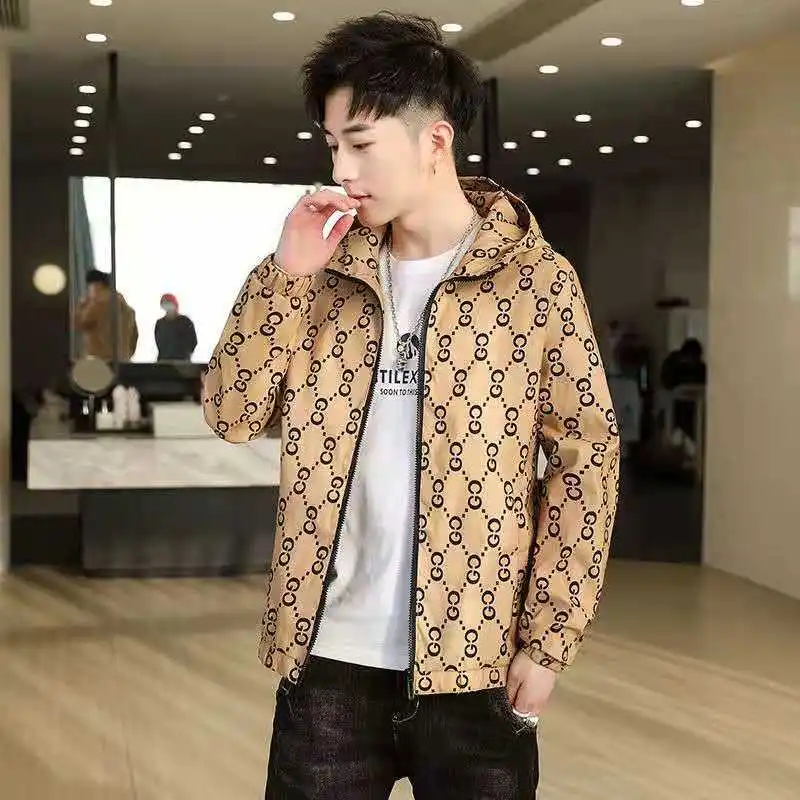

2021 Spring And Autumn New Men's Korean Fashion Trend Printing Tops Young And Middle-Aged Slim Jacket Hooded Jacket