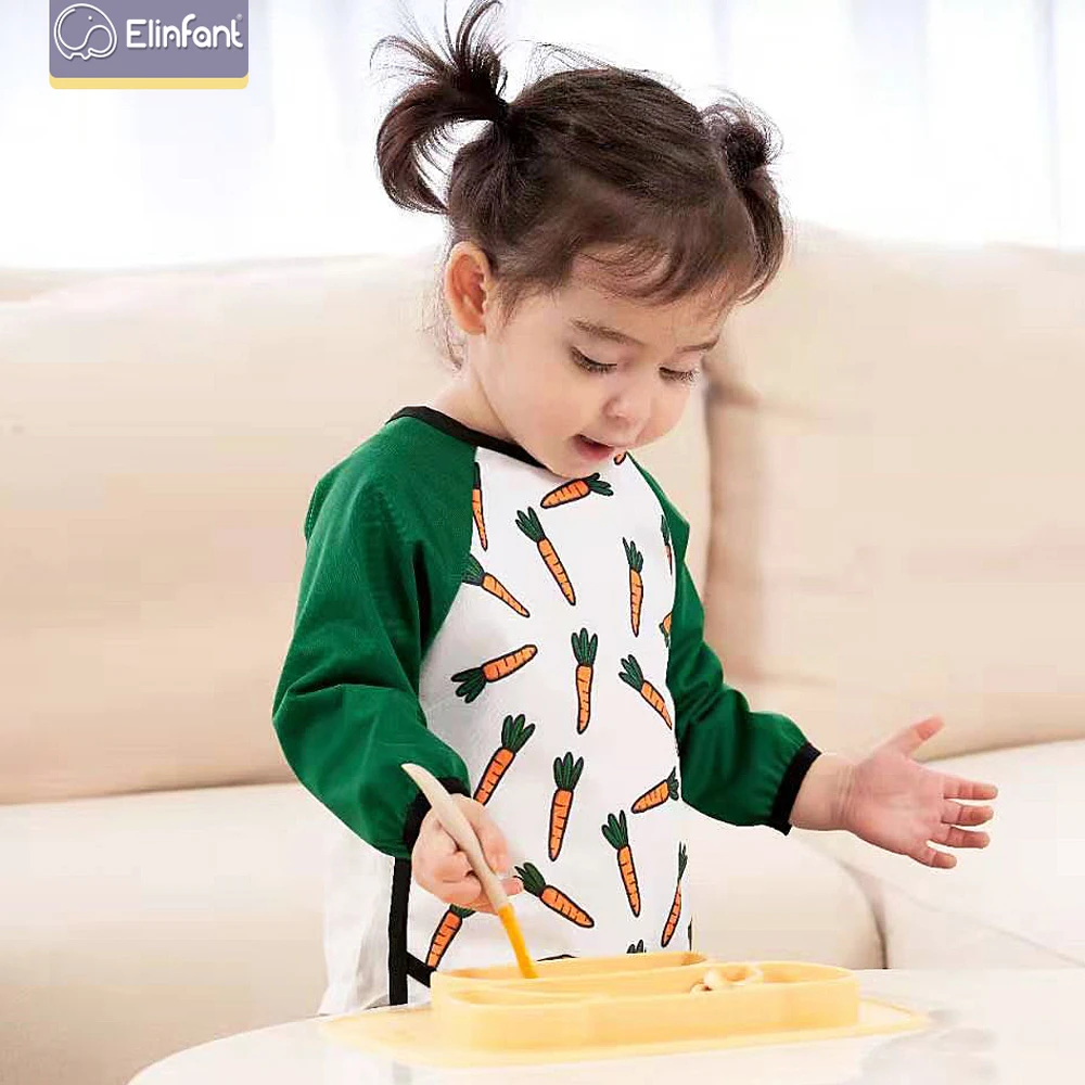 

Elinfant Long Sleeve Bibs Waterproof Baby Bib and Toddlers with Pocket light weight bib washable one size feeding bibs