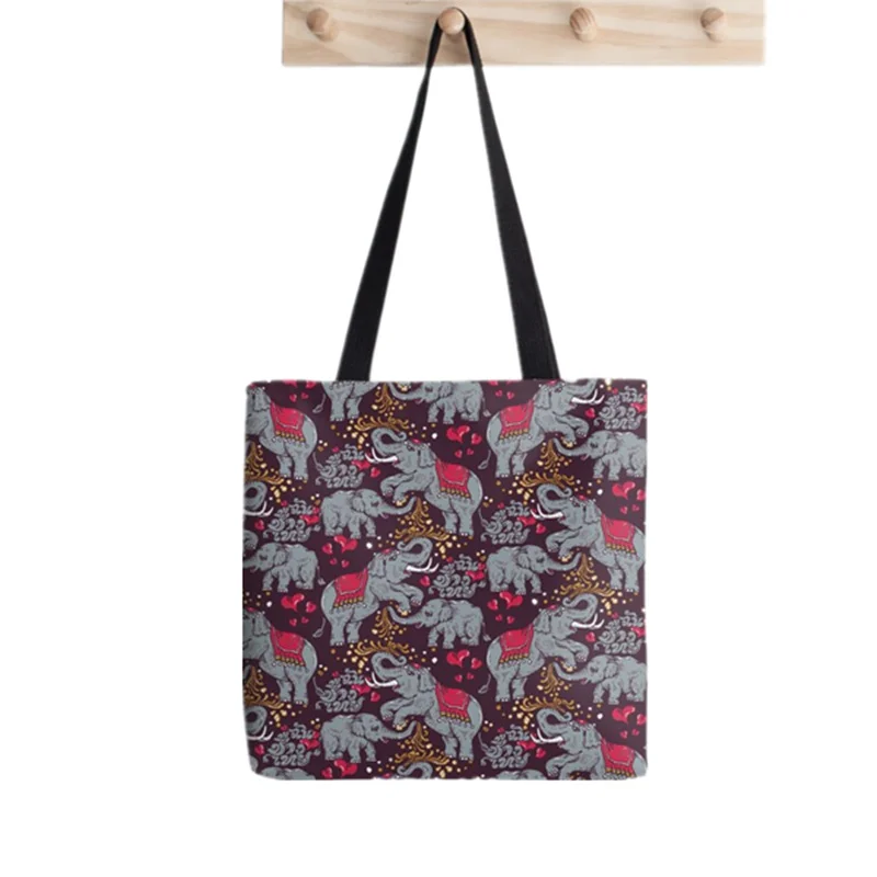 

Women Shopper bag elephants family Printed Kawaii Bag Harajuku Shopping Canvas Shopper Bag girl handbag Tote Shoulder Lady Bag