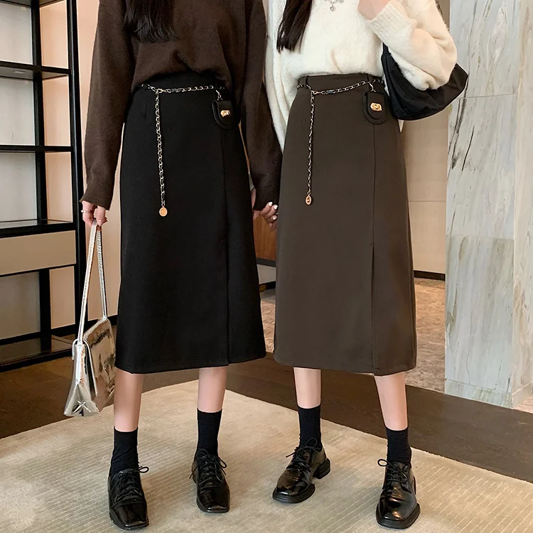 Женская шерстяная юбка средней длины приталенная трапециевидная с высокой