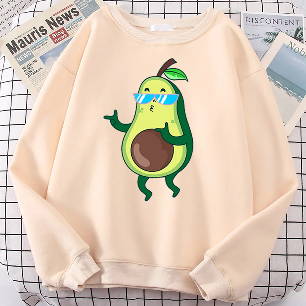 

Женские толстовки с изображением танца авокадо и солнцезащитных очков, Женский Повседневный свитшот большого размера с длинными рукавами ...