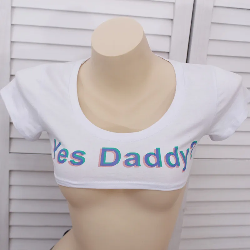 

Sexy Short Crop Women Tshirt Cotton Casual T-shirts Women Yes Daddy Letter Short Sleeve Sexy Club Tshirt for Women Tops