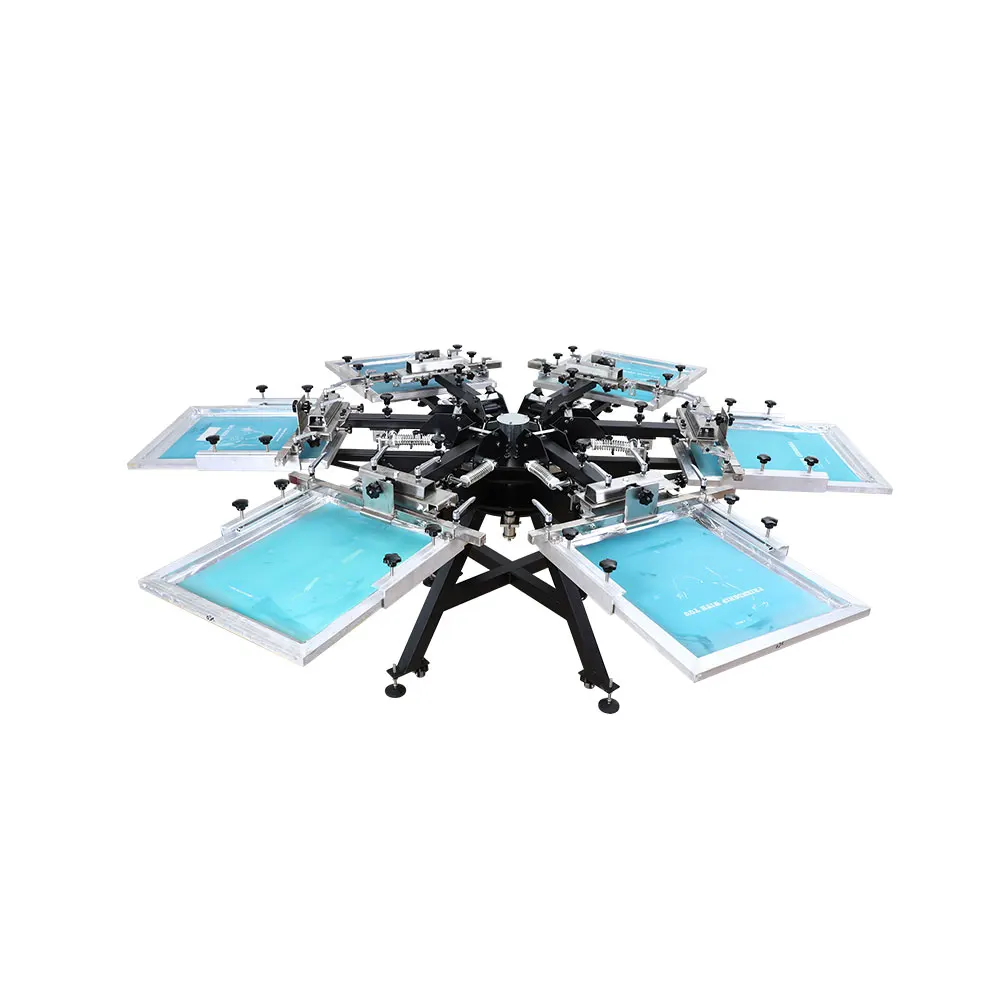 Design High Precision Heavy Duty Rotary Manual 6 Color Station Screen Printing Machine with Micro Registration |
