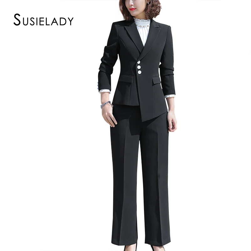 SUSIELADY Женский блейзер костюмы три кнопки для офиса леди брючный костюм зубчатый