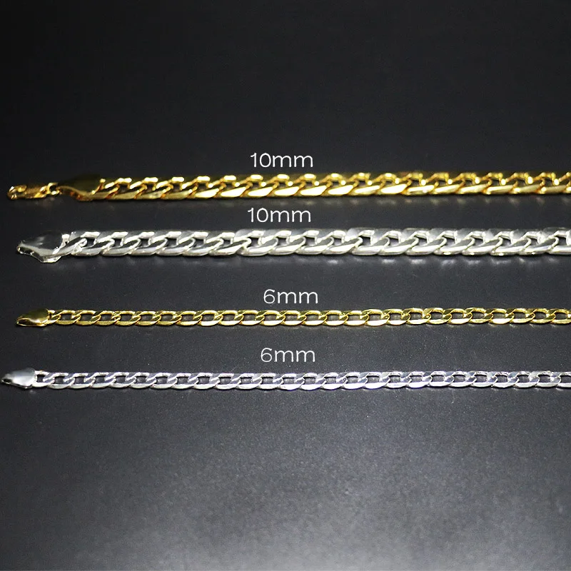 Мужской браслет с кубинскими звеньями Золотой/Серебряный цвет медный мужской s Wo