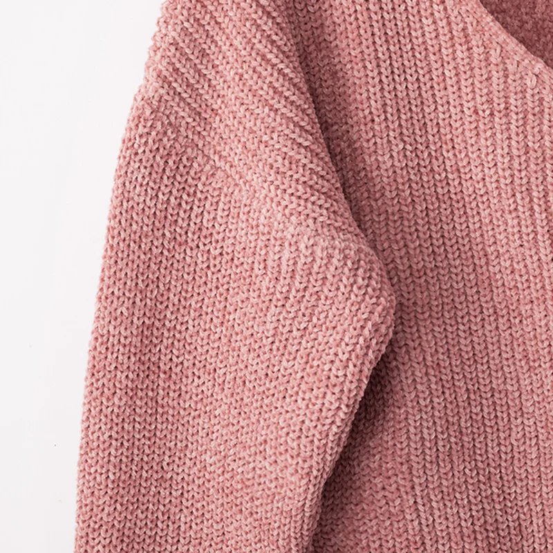 

Women Fall and Winter New Sweater Knitting Clothing Solid Color Long Sleeve V-Neck Short Length Loose Type Size S To XL Tops