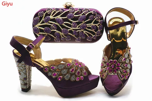 

doershow Italian nice Matching purple Shoe and Bag Set African Shoes and Matching Bags Italian top selling Nigerian Paty! SGX1-2