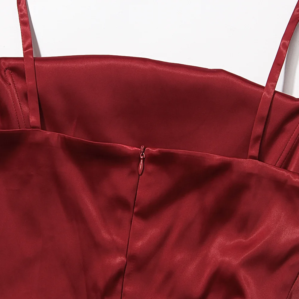 

BacklakeGirls 2021 New Wine Red Satin Evening Dress Sexy Dresses Party Club Dress Bodycon Dress Pleated Ruched Dress