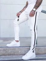 2021 men skinny jeans biker destroyed frayed fit denim ripped side stripe pencil pants hip hop streetwear jeans s 3xl