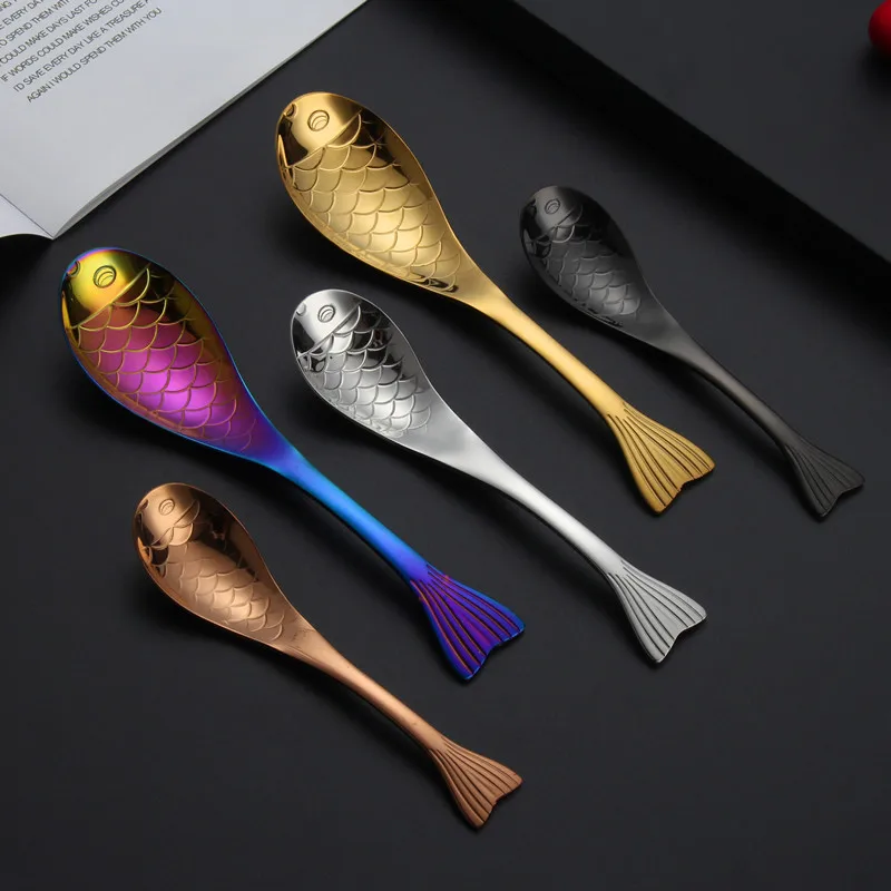 

304 Stainless Steel Creative Fish Shape Soup Spoon Home Dessert Coffee Rice Spoon Children's Cartoon Spoon