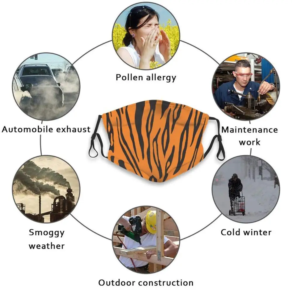 

Tiger Print Print Reusable Pm2.5 Filter DIY Mouth Mask Kids Tiger Animal Black And Orange Stripes Abstract Tigers Pattern