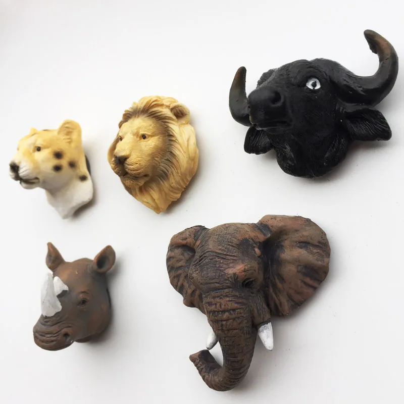 

African Kenya Animal Big Five Rhinoceros Elephant Lion Leopard Tourist Souvenirs Crafts gifts Stereoscopic Fridge Magnet