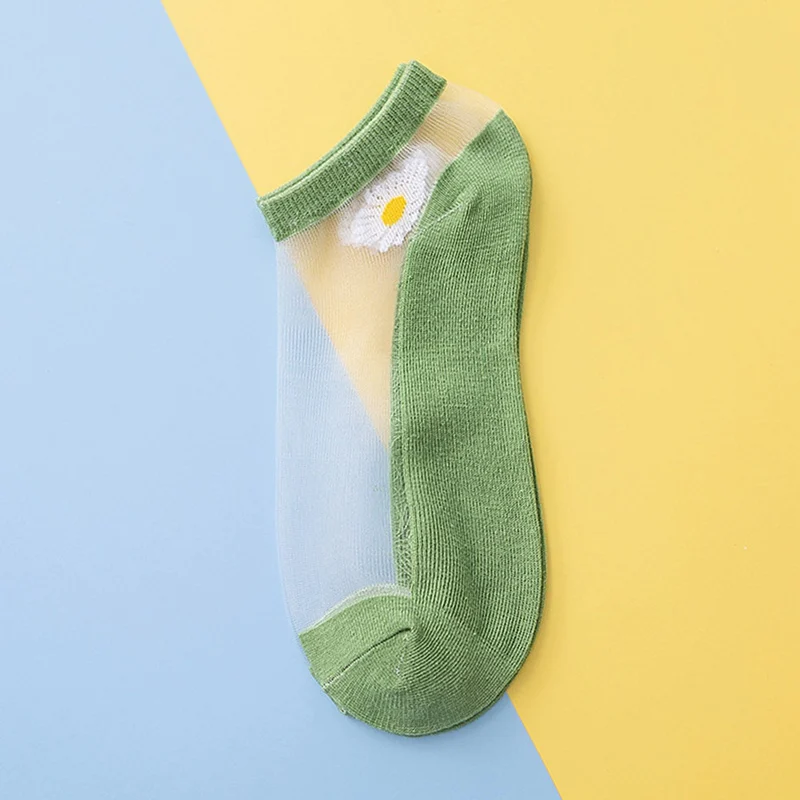 

Breathable Thin Socks Women Summer Ultrathin Transparent Glass Silk Women Daisy Embroidery Socks Nylon Ankle Socks