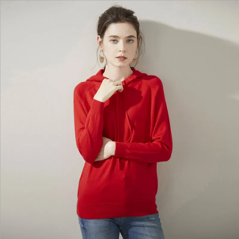 

SHiONFA Women's Solid Color Knitted Pullover Loose Casual Hoodie Long Sleeve Hooded Autumn New Tide Comfy Women's Clothing