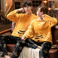 2021 winter long sleeve couple thick warm flannel pajama sets for men comic print coral velvet sleepwear women homewear clothes