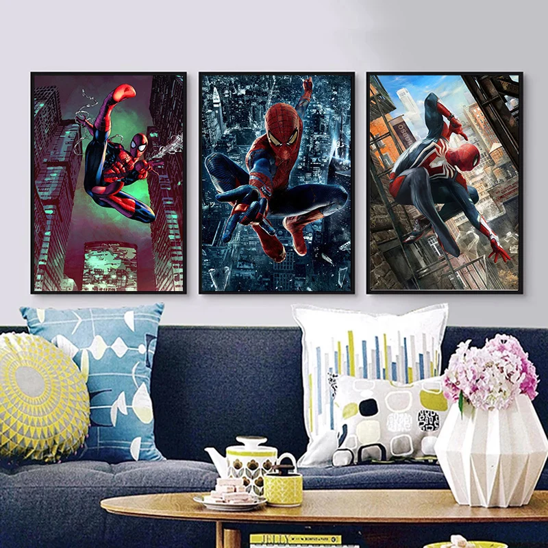 Постеры и принты по мотивам фильма Marvel Человек паук холст с супергероями