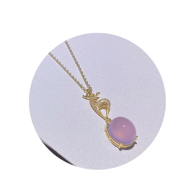 

Cy Yilu You Violet Chalcedony Necklace Agate Simple Egg Surface Yellow Plated White Rose Gold Inlaid Pendant Jewelry for Women