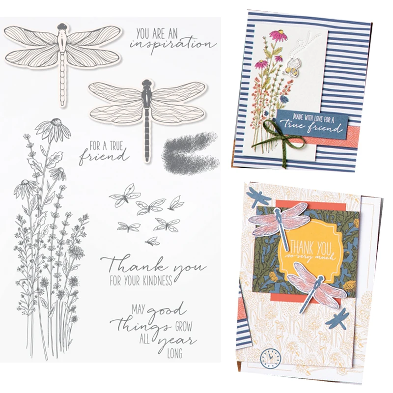 

Dragonfly Letters Daisy Metal Cutting Dies and Rubber Stamps Scrapbooking Craft Stencil Album Paper Make Template Decor Design