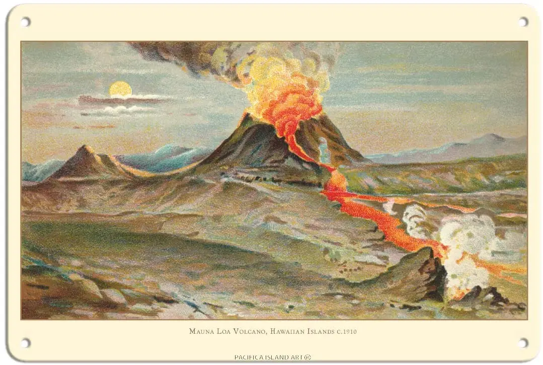 

Винтажный Гавайский постер Mauna Loa Volcano, Большой остров, Гаваи, путешествия Джеймс Стейнер, c.1910s - 8 дюймов x 12 дюймов, винтажный металлический же...