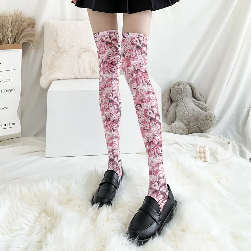 Japanese Anime Stockings For Women Silk Over Knee High Thigh Sexy Stockings Cosplay Two Dimensional Cartoon Girl's Long Socks