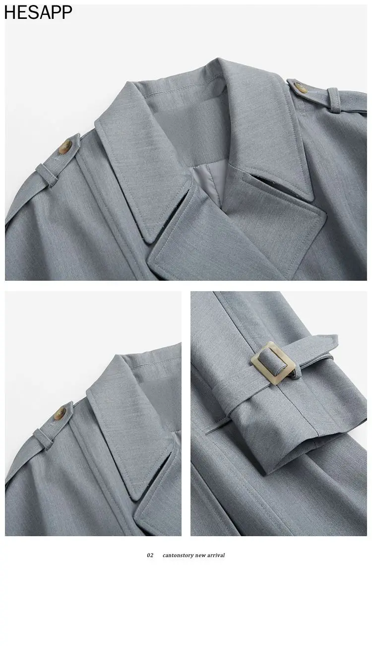 

Hesapp double-breasted trench coat ladies office Ladies dig full sleeve collar coat with elegant long belt chic coat