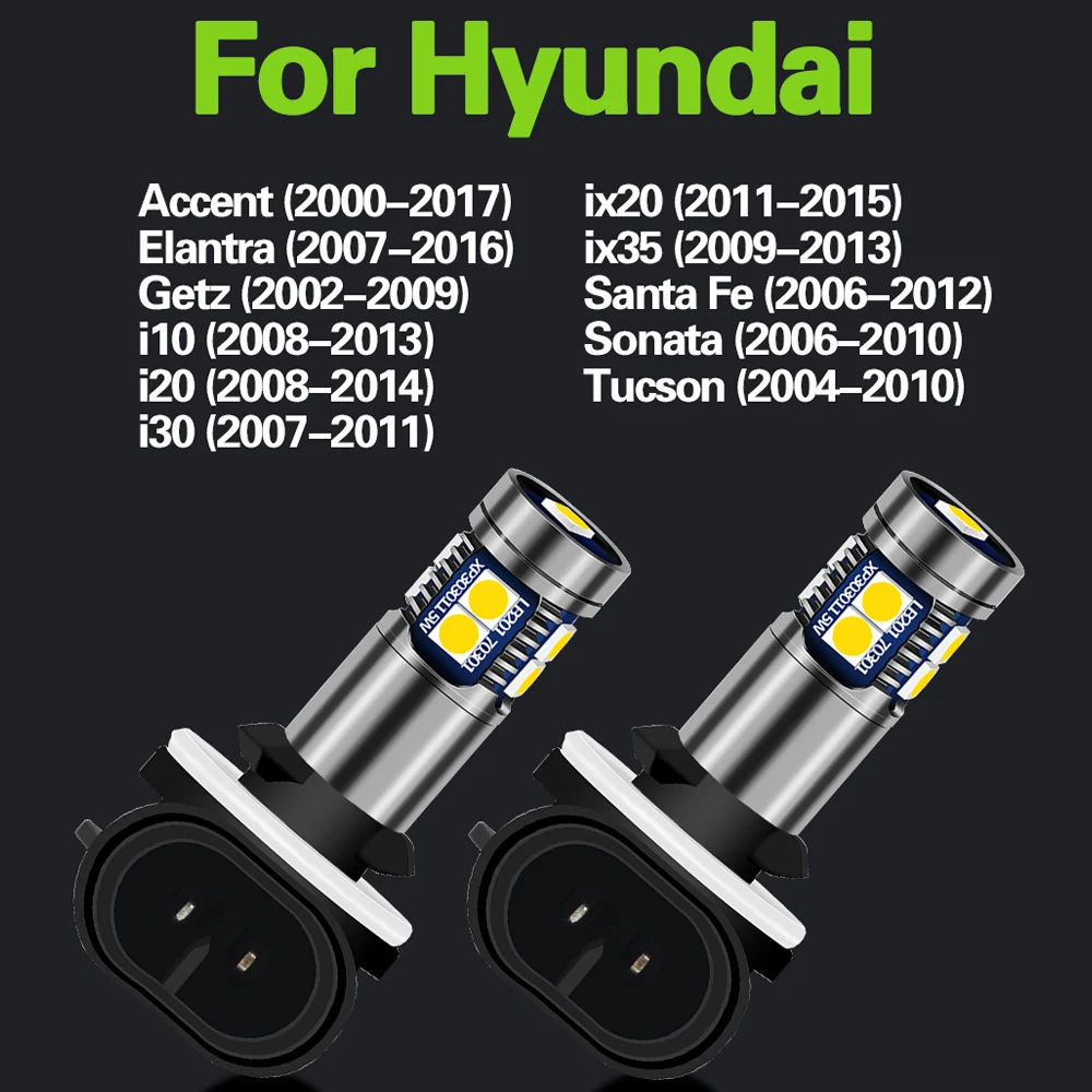 2x светодиодный ные Противотуманные фары 881 H27W для Hyundai Accent Elantra Getz i10 i20 i30 ix20 ix35 Santa Fe