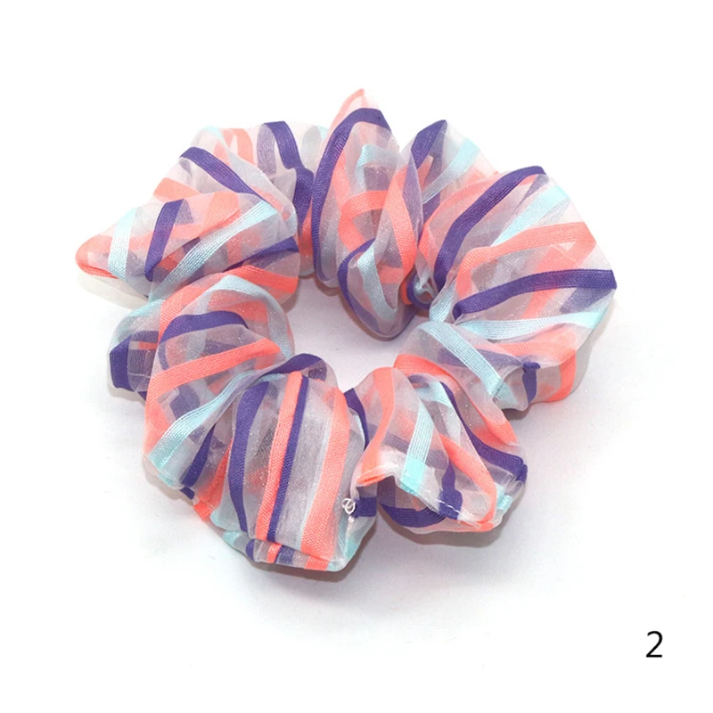 Новые модные женские милые резинки для волос из органзы красочные полосатые