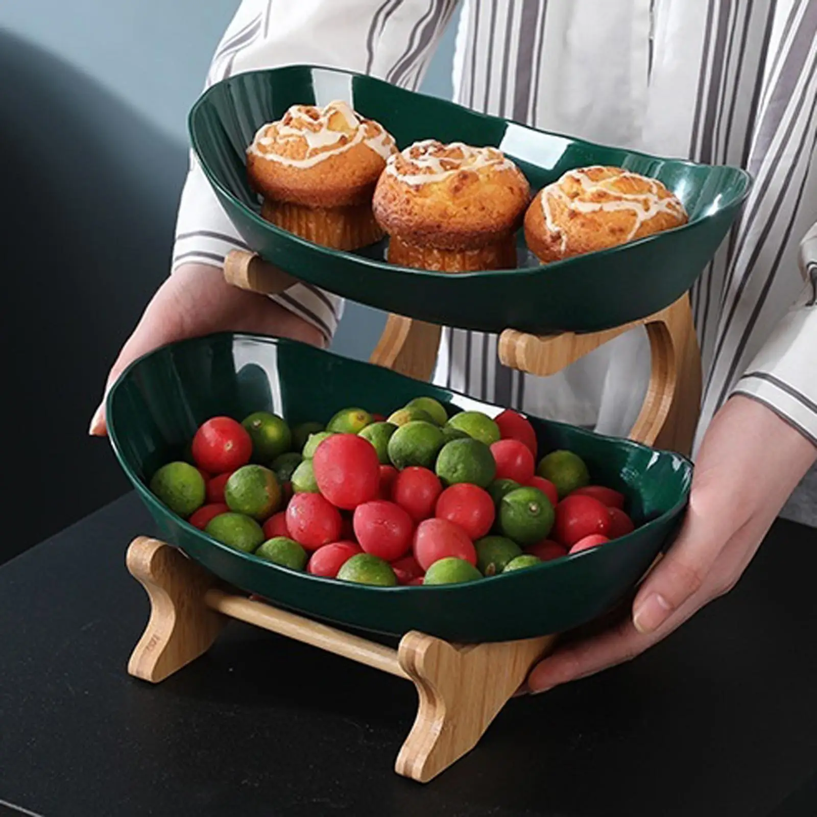 

Tiered Tray Fruit Plate Serving Bowls Dessert Snacks Cake Candy Shelves