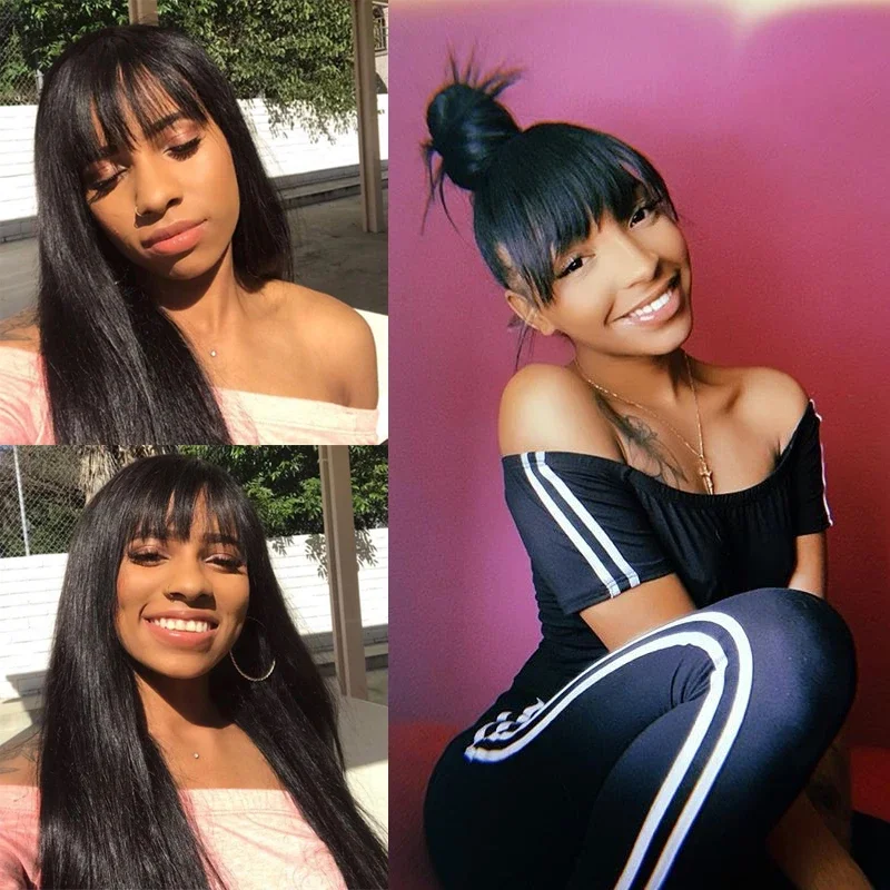 Парики Rcmei из человеческих волос с челкой бразильский прямой парик волосы без