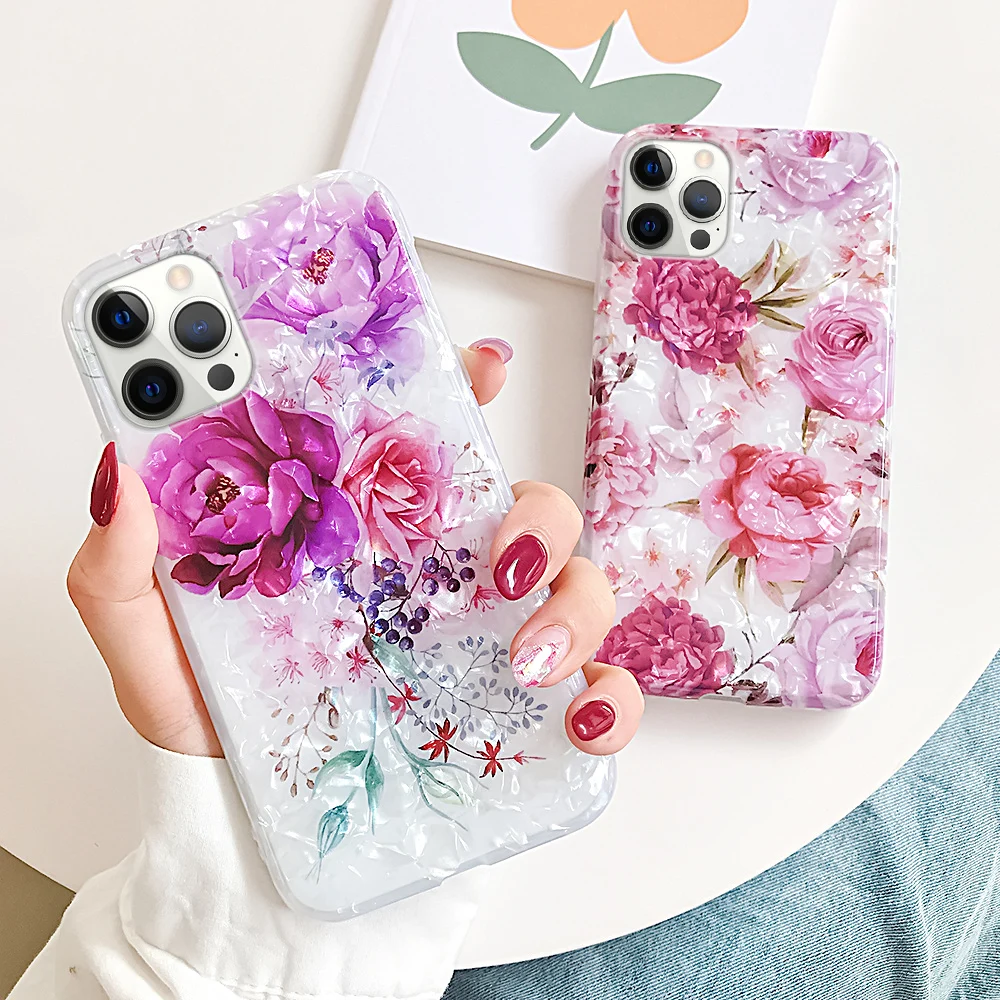 Чехол с жемчужинами и цветами для iphone 12 6 7 8 Plus 11 Pro X XS Max XR SE 2020 Блестящий Мягкий