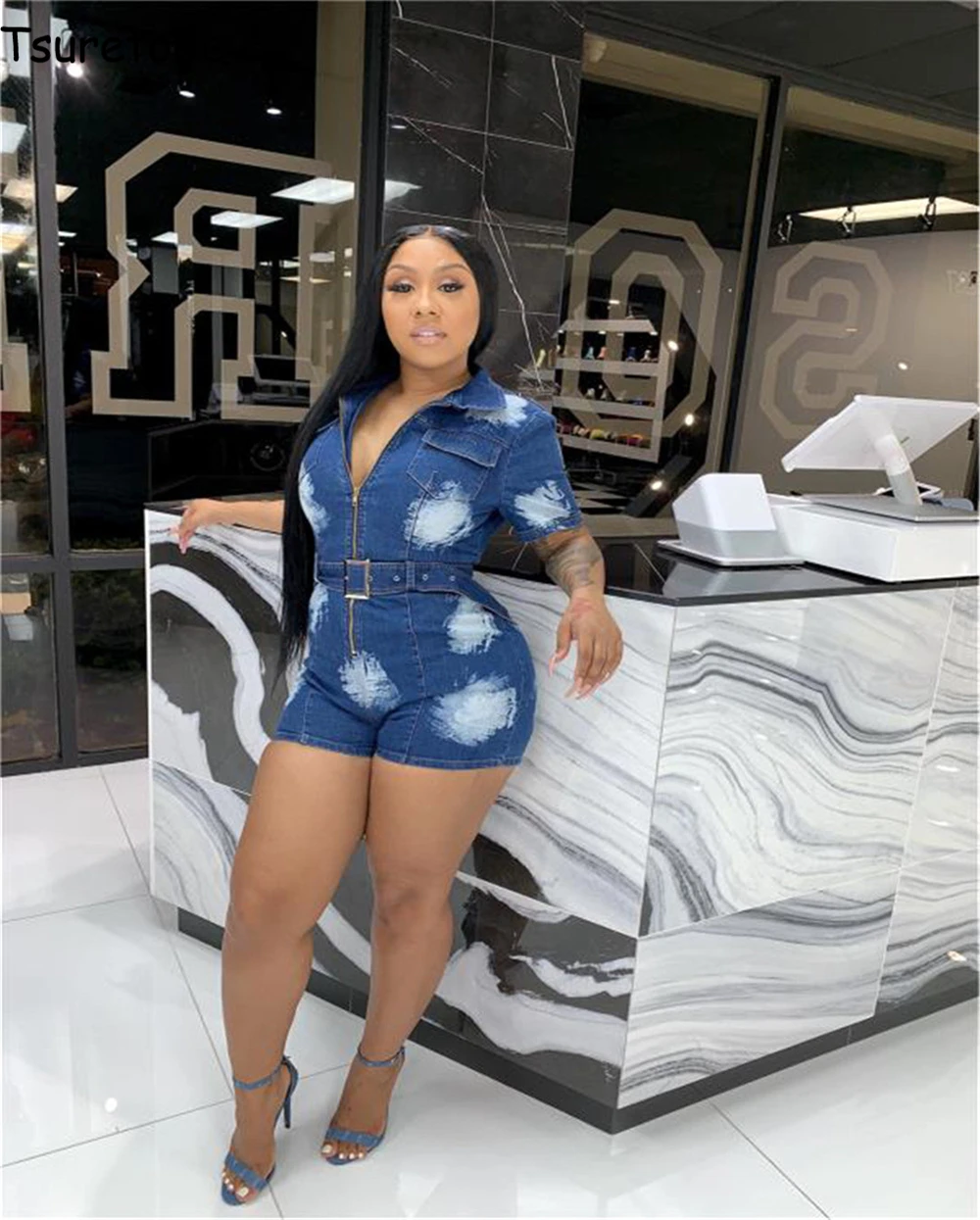 Сексуальный джинсовый комбинезон Tsuretobe женский с ремнем для вечерние НКИ клуба