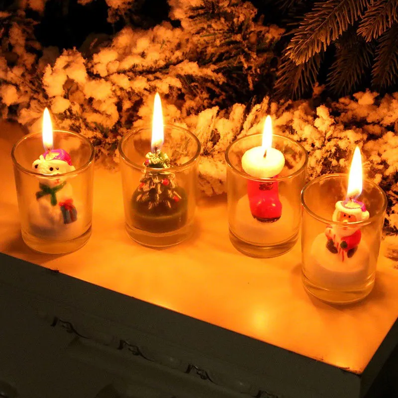 

Рождественские свечи 12 шт./компл., рождественские свечи в виде Санта-Клауса, снеговика, рождественской елки, парафиновые свечи для свадебной...