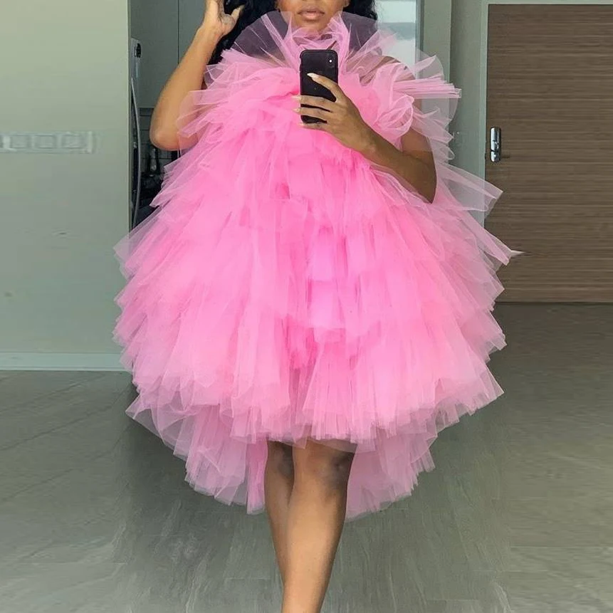 Hot Sale Tiered Tulle Dress Ballgown Puffy Tulle Knee Length Cocktail Gowns Pink Rock Tutu Skirt for Women 2 Ways to Wear