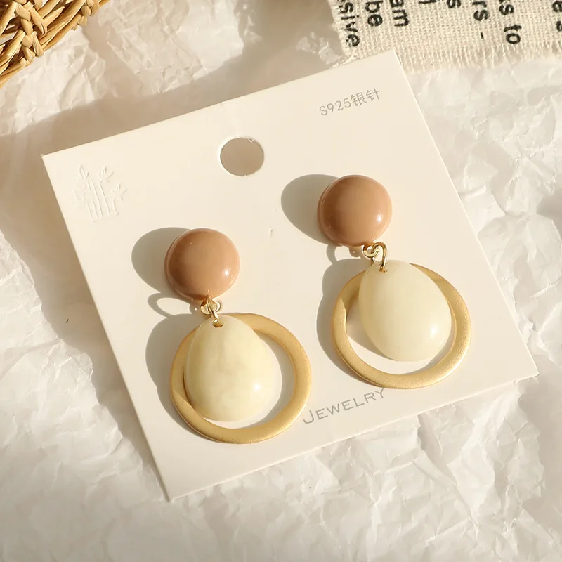 Woman Earrings Fashion Simple Drop Pendant Acrylic Metal Big Stone Women's Party Dating Jewelry Gifts | Украшения и