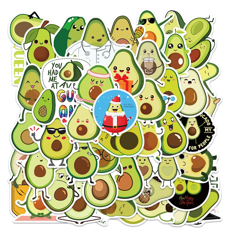 

50pcs Christmas Avocado Cartoon Children Stickers Skateboard Guitar Suitcase Waterproof scrapbooking Sticker Kid Graffiti Toy