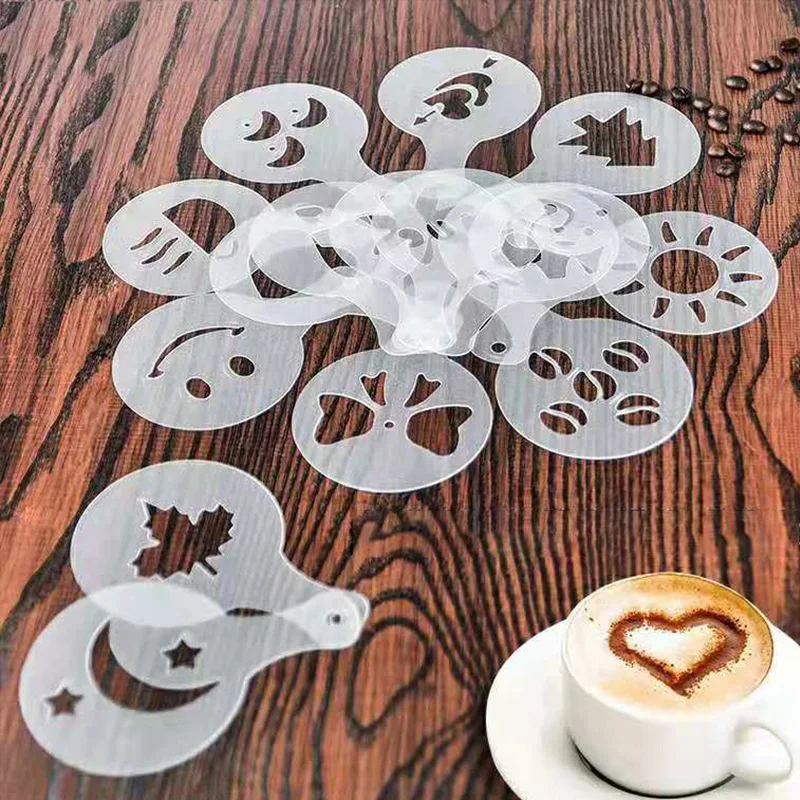 

C3-16Pcs Coffee Latte Cappuccino Barista Art Stencils Cookie Cupcake Latte Coffee Print Mold Cake Decorating Coffee Tools