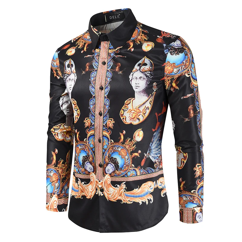 Мужская однобортная рубашка с длинным рукавом и цветочным принтом | одежда