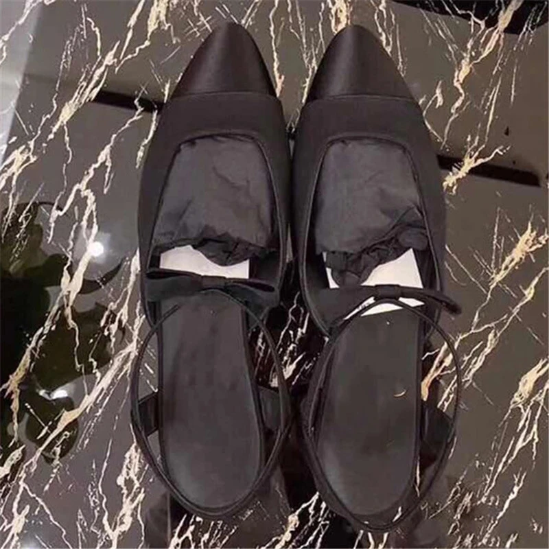 

Luxury Brand Paris Sandals Women Pumps Pointed Toe Leather Patchwork Butterfly-Knot Embellished High Heels Shoes Woman Summer