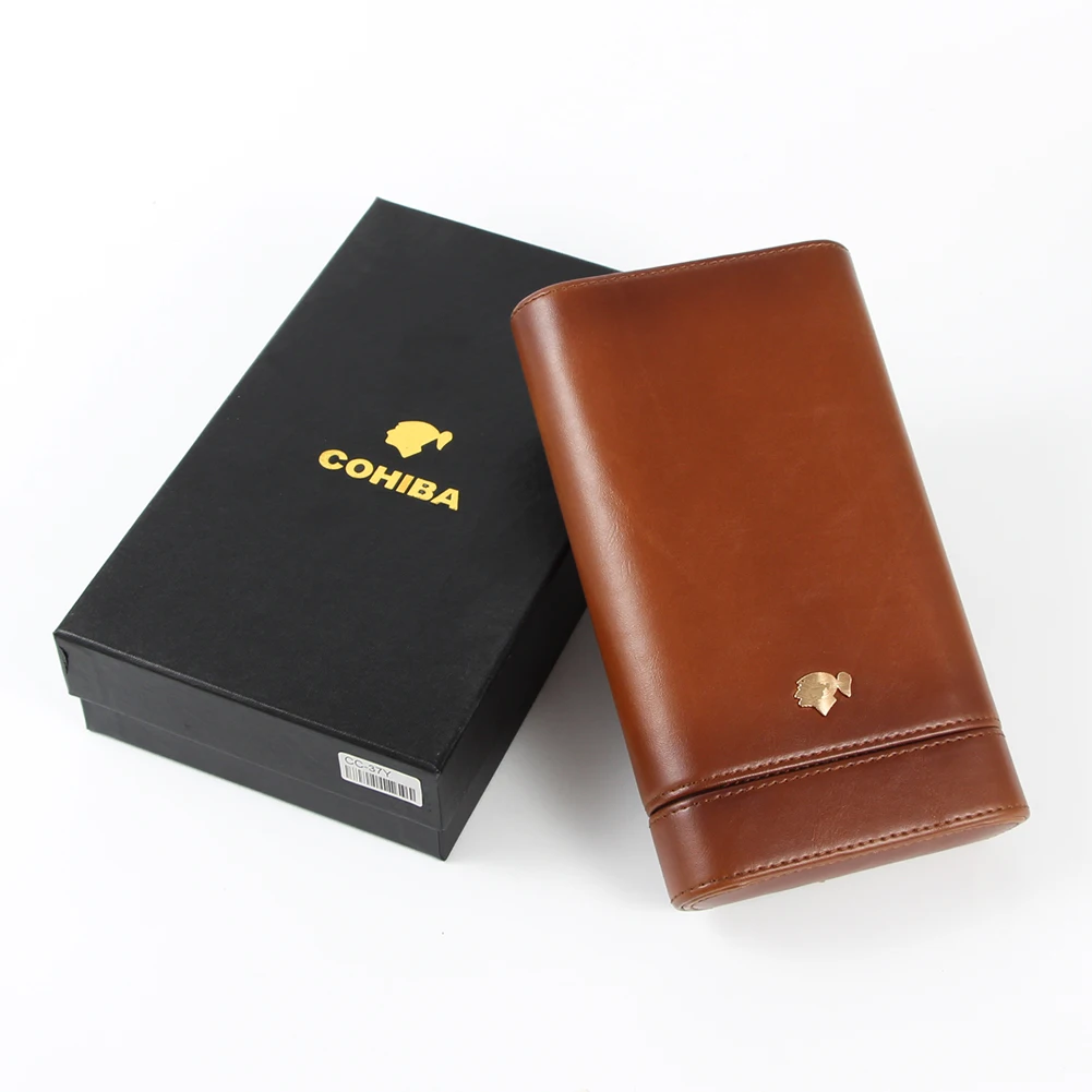 COHIBA портсигар кожаный держатель 3 сигары аксессуары Кедр Дерево W/увлажнитель