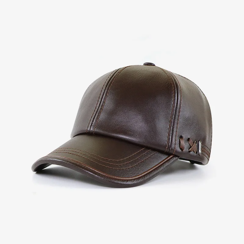 

2021 adult men's and women's leather cap baseball cap sunscreen simple travel adjustment dark brown couple sunscreen hat